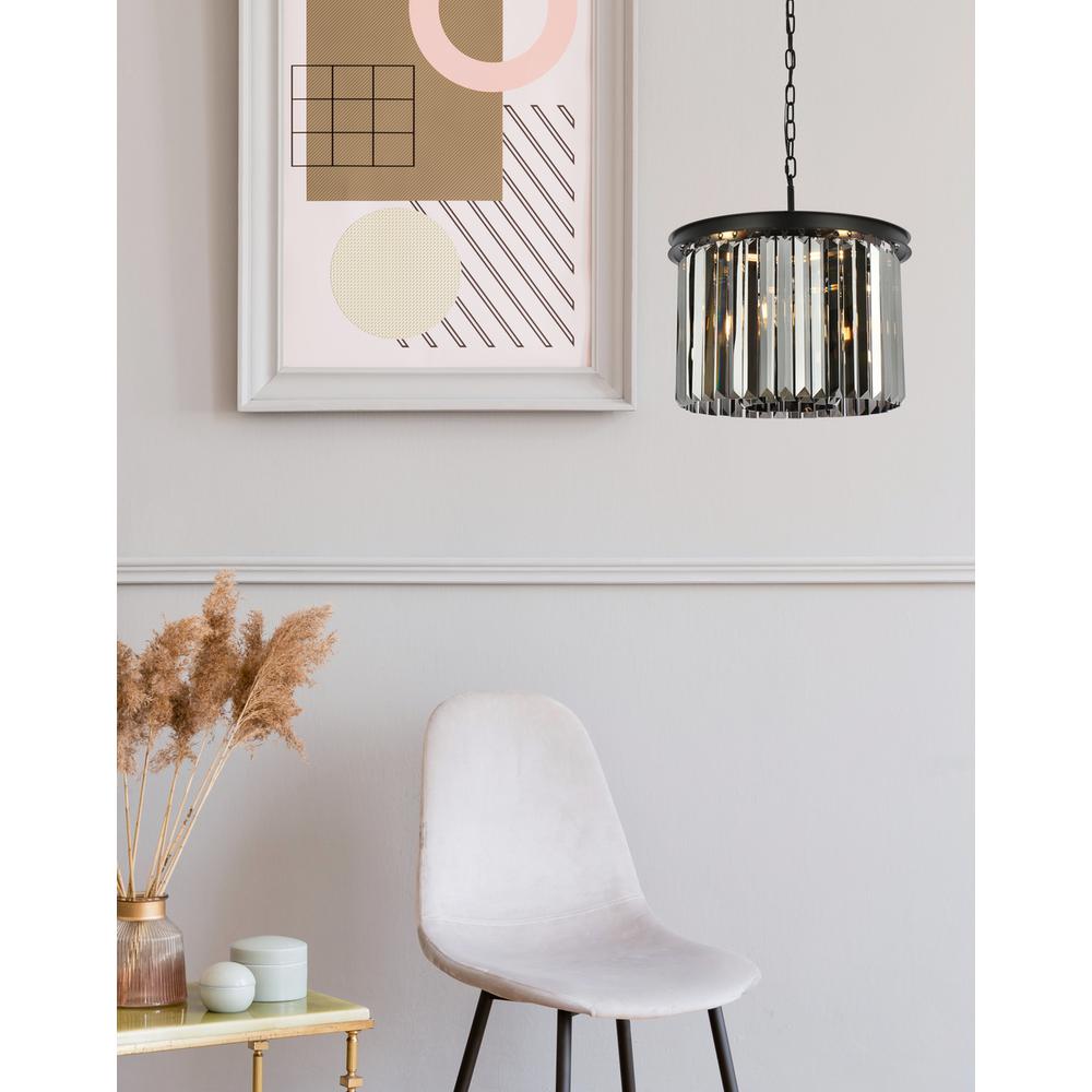 Sydney 6 light Matte Black Pendant Silver Shade (Grey) Royal Cut Crystal. Picture 8