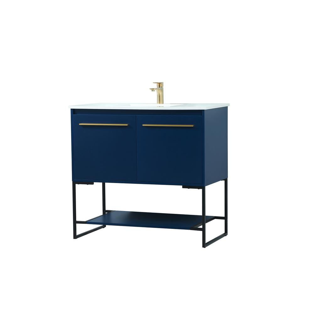 36 inch Single bathroom vanity in blue. Picture 7