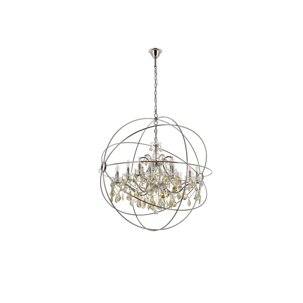 Geneva 18 light polished nickel Chandelier Golden Teak (Smoky) Royal Cut crystal. Picture 6