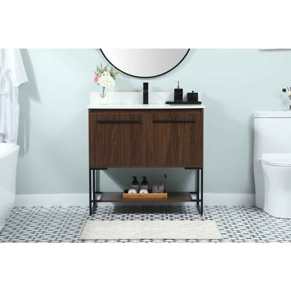 36 inch Single bathroom vanity in walnut with backsplash. Picture 14