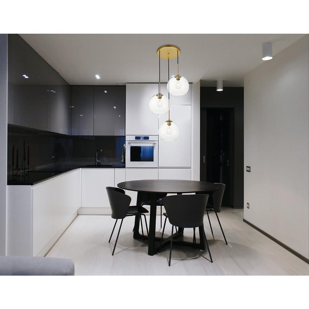 Baxter 3 Lights Brass Pendant With Clear Glass. Picture 6