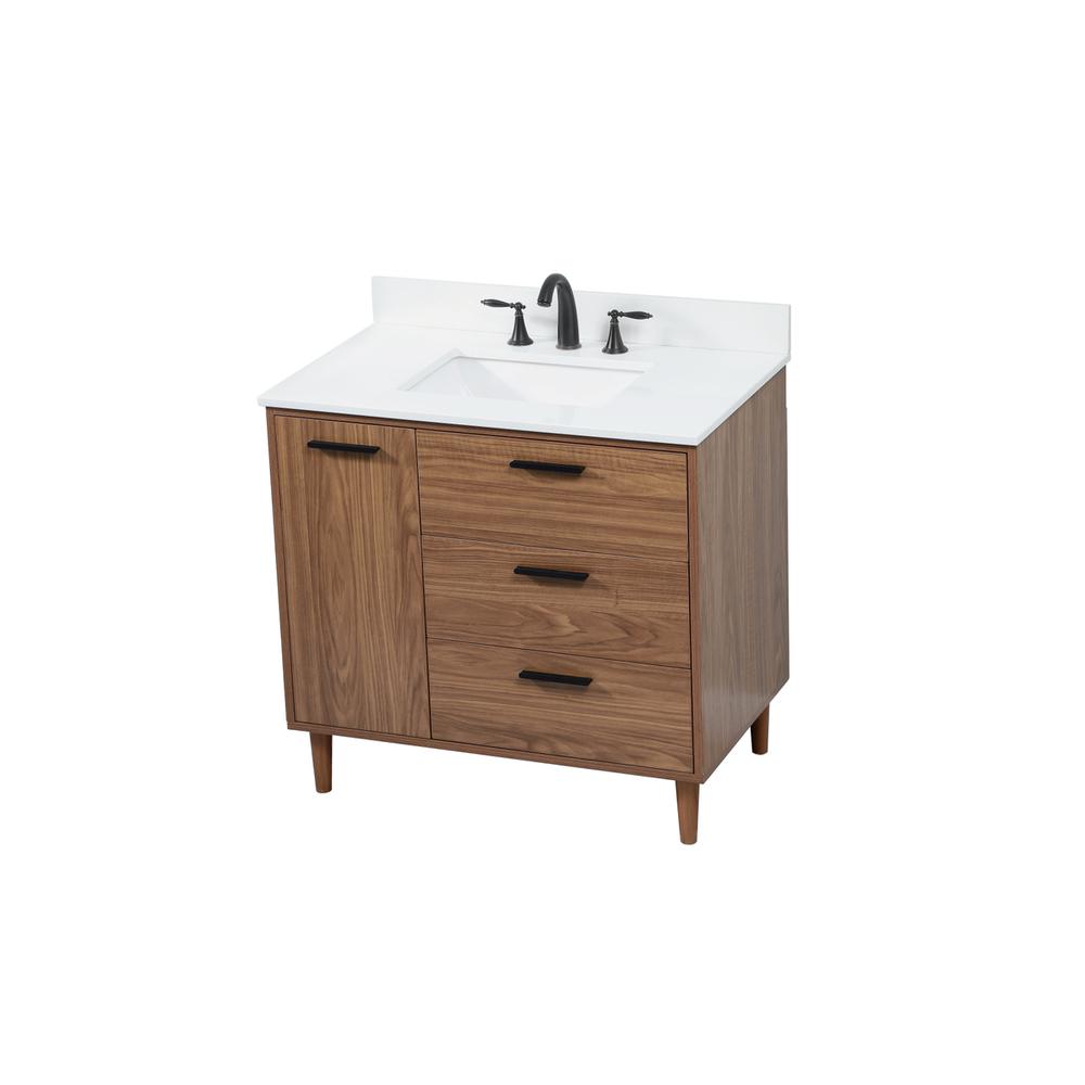 36 inch Single bathroom vanity in walnut brown with backsplash. Picture 8