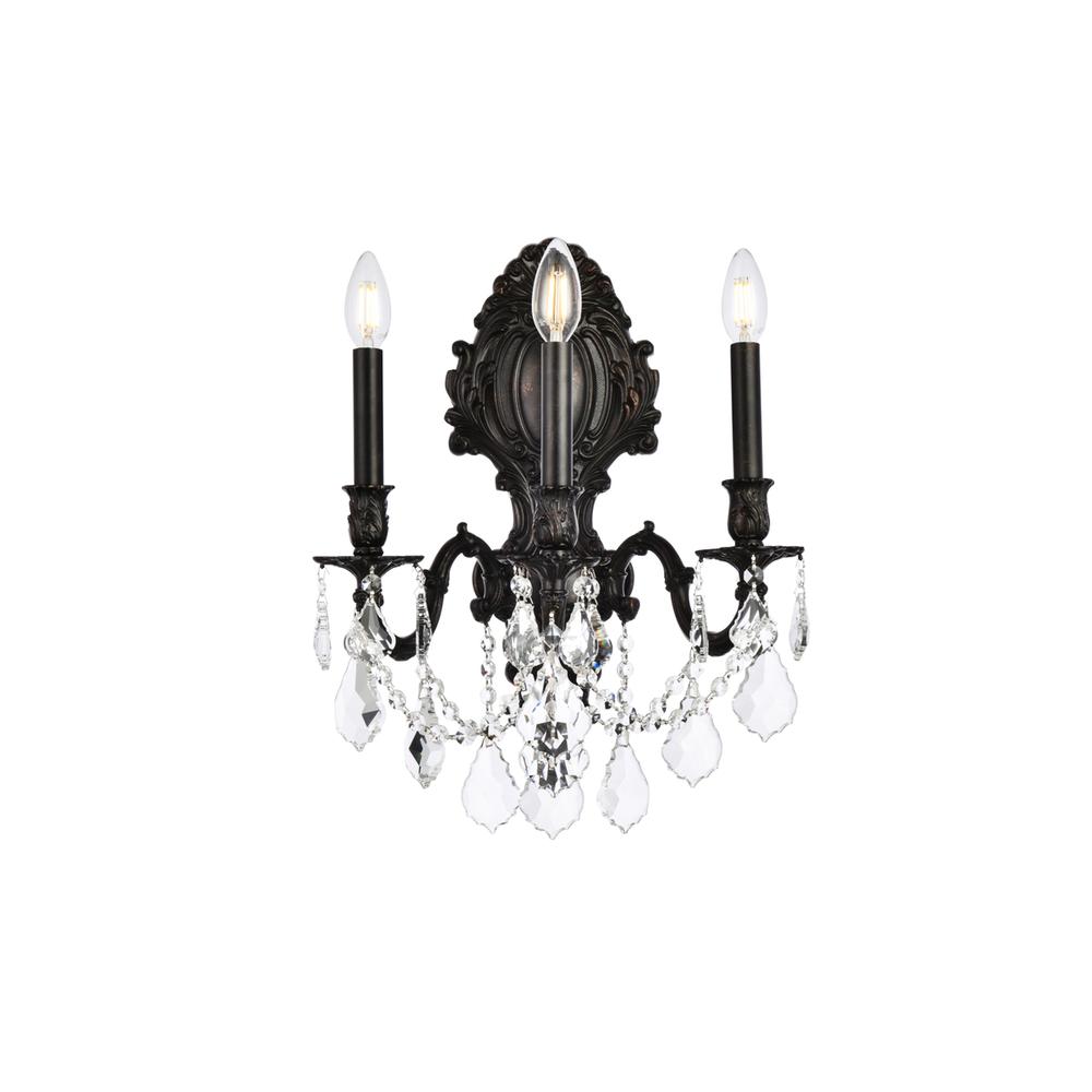 Monarch 3 light Dark Bronze Wall Sconce Clear Royal Cut Crystal. Picture 1