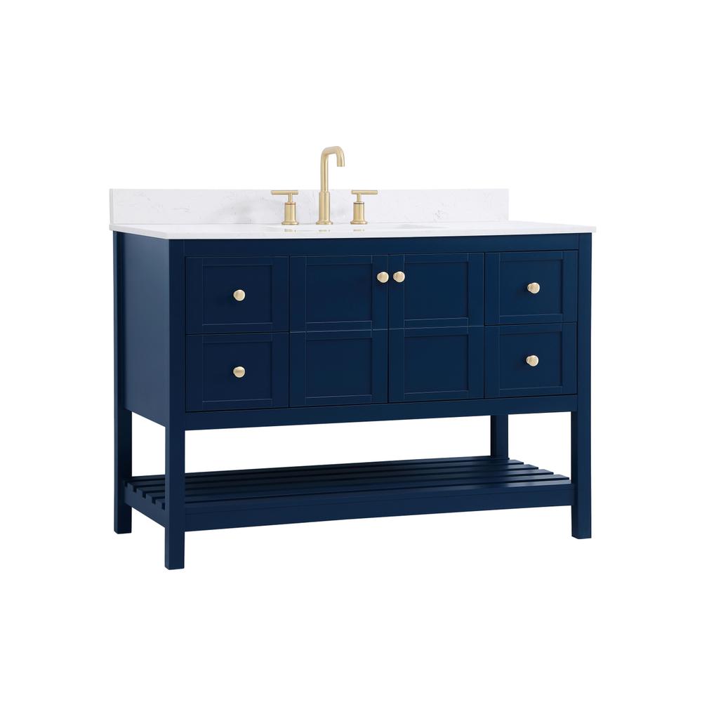 48 inch Single Bathroom Vanity in Blue with Backsplash. Picture 7