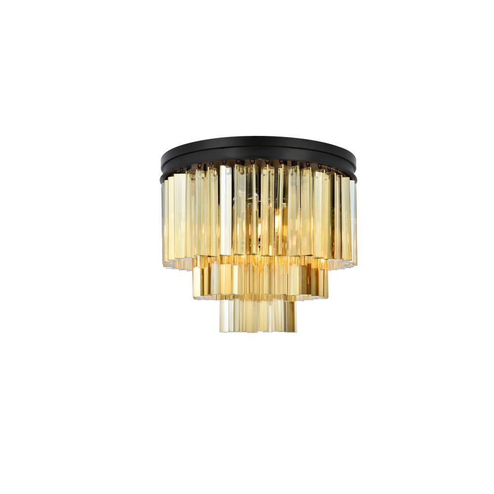 Sydney 9 light Matte Black Flush Mount Golden Teak (Smoky) Royal Cut Crystal. Picture 1