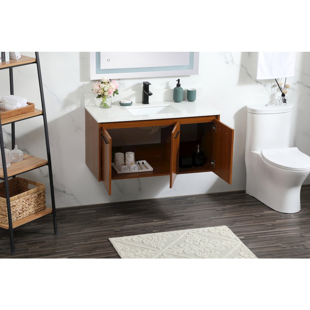 40 Inch Single Bathroom Vanity In Teak With Backsplash. Picture 4