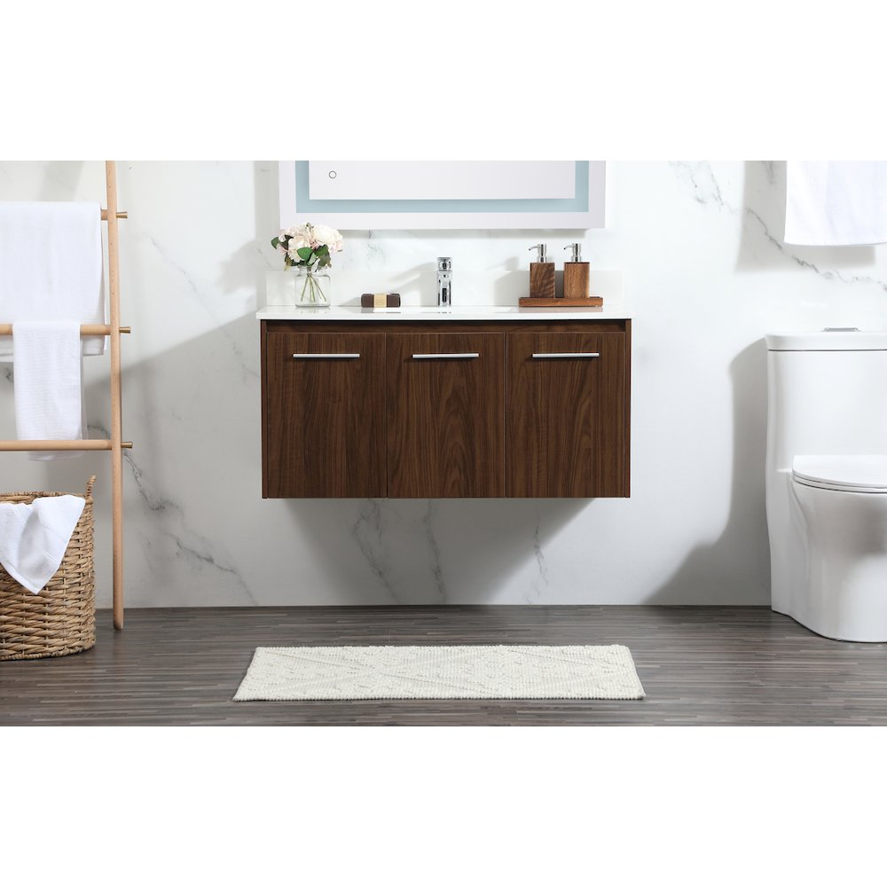 40 Inch Single Bathroom Vanity In Walnut With Backsplash. Picture 2