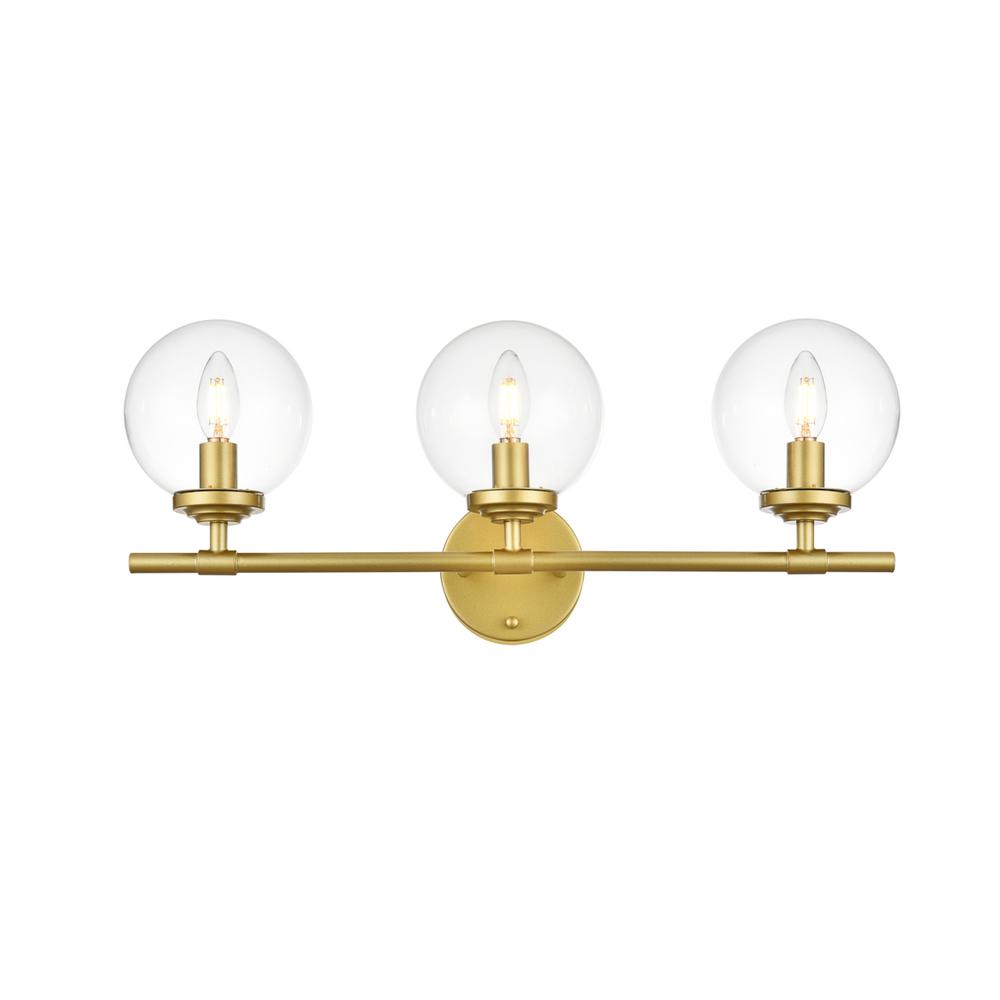 Ingrid 3 light Brass and Clear Bath Sconce. Picture 1