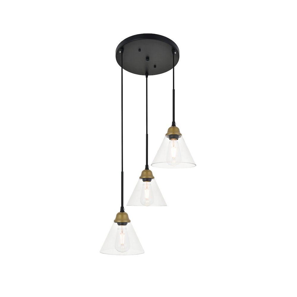 Histoire 3 Light Brass And Black Pendant. Picture 1