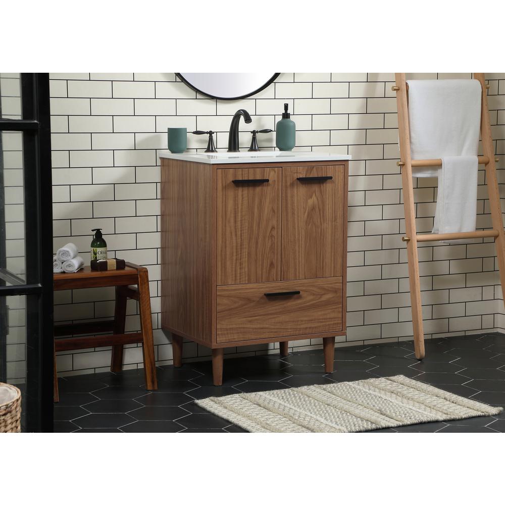 24 inch Single bathroom vanity in walnut brown. Picture 2