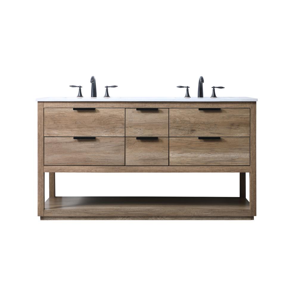 60 Inch Double Bathroom Vanity In Natural Oak. Picture 1