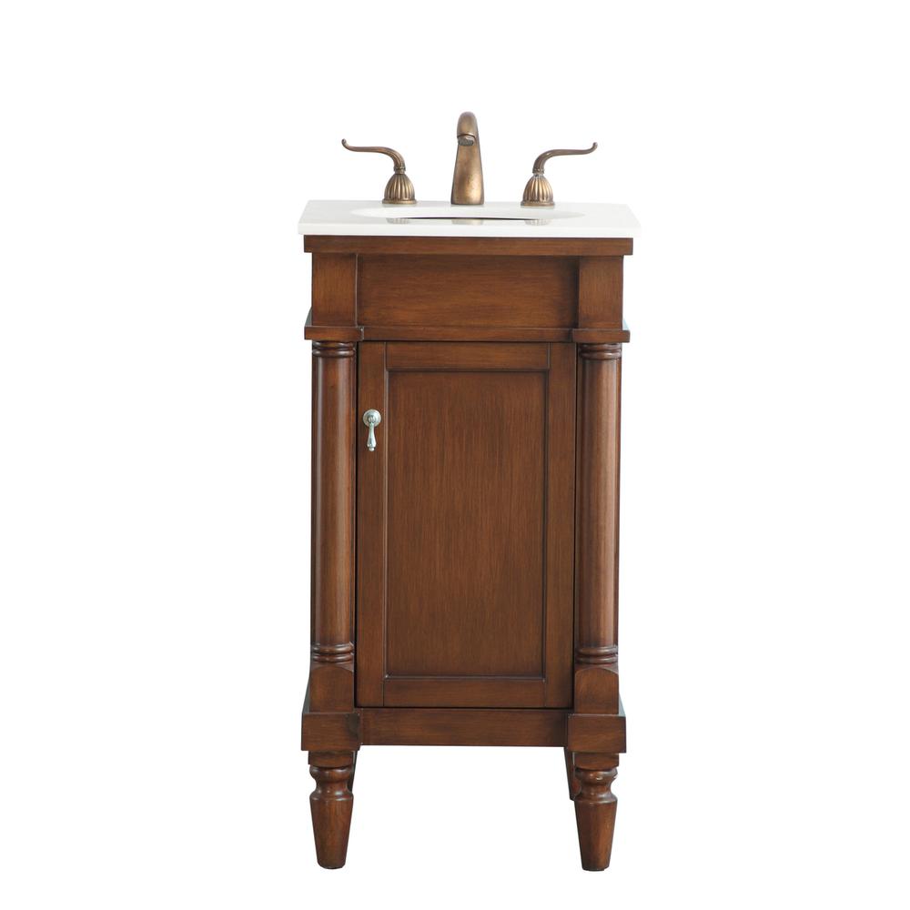 18 inch Single Bathroom vanity in walnut  with ivory white engineered marble. Picture 1