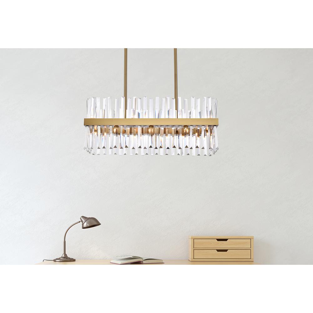 Serephina 30 inch crystal rectangle chandelier light in satin gold. Picture 8