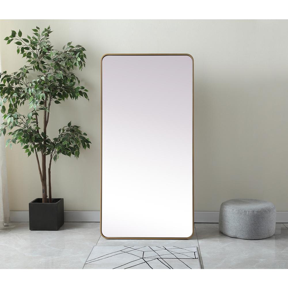 Soft Corner Metal Rectangle Full Length Mirror 30x60 Inch in Brass. Picture 11