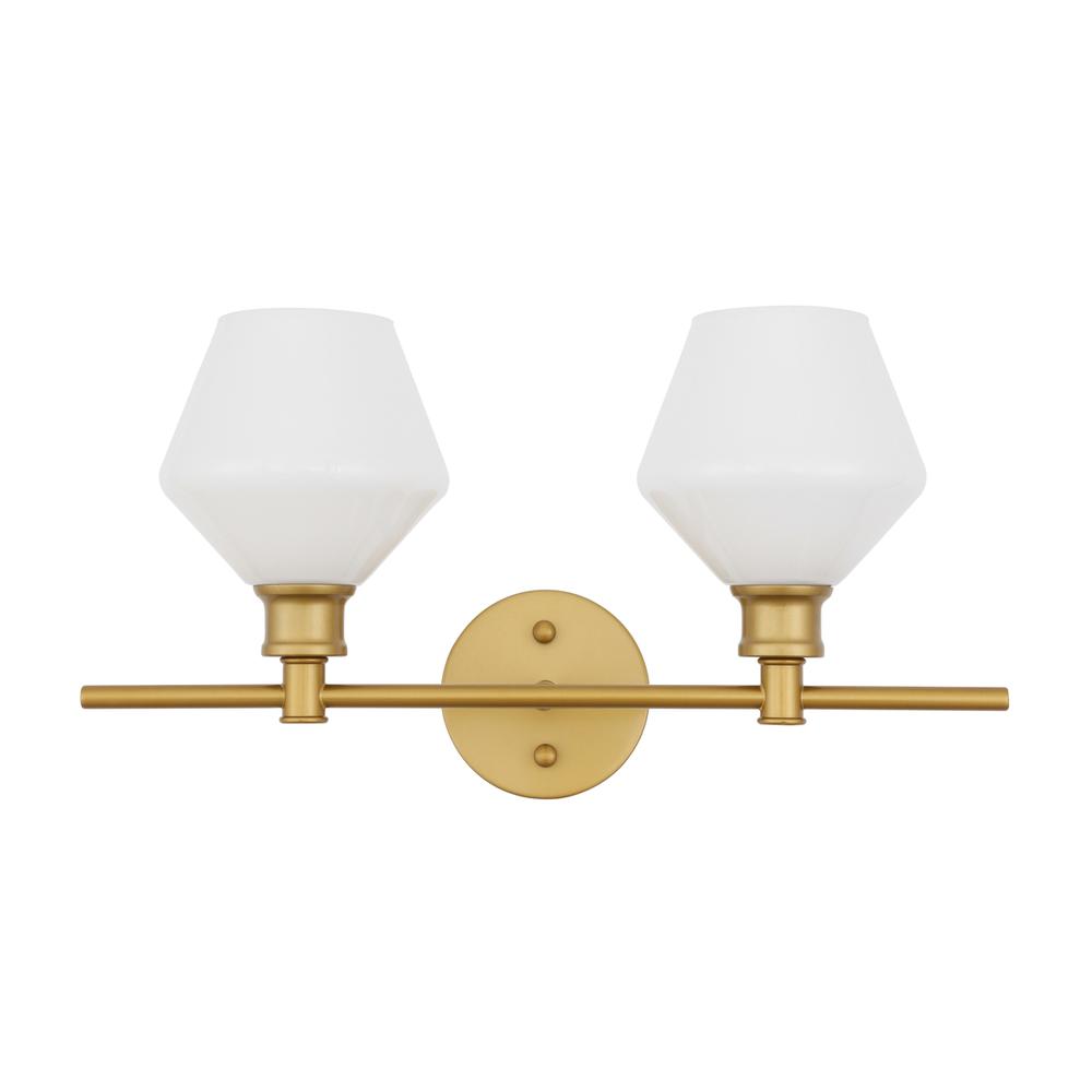 Gene 2 light Brass and Frosted white glass Wall sconce. Picture 2
