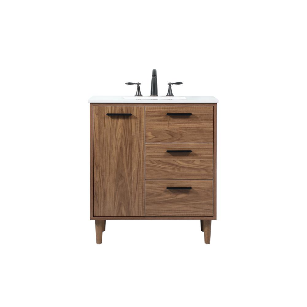 30 inch Single bathroom vanity in walnut brown. Picture 1