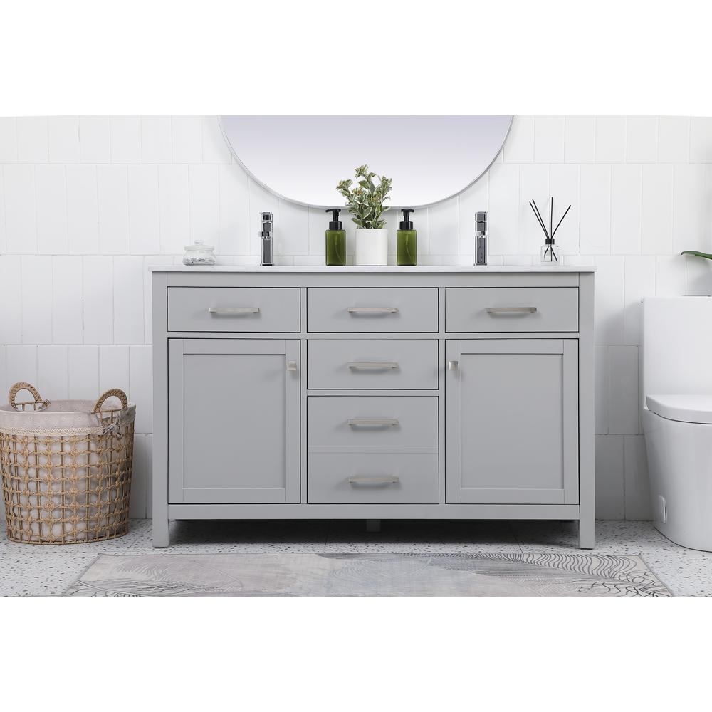 54 Inch Double Bathroom Vanity In Grey. Picture 14