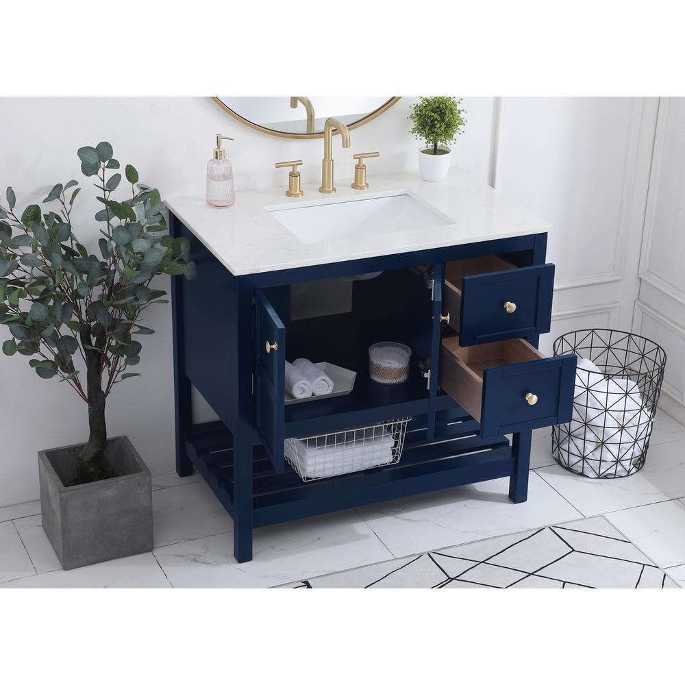 36 inch Single Bathroom Vanity in Blue. Picture 3