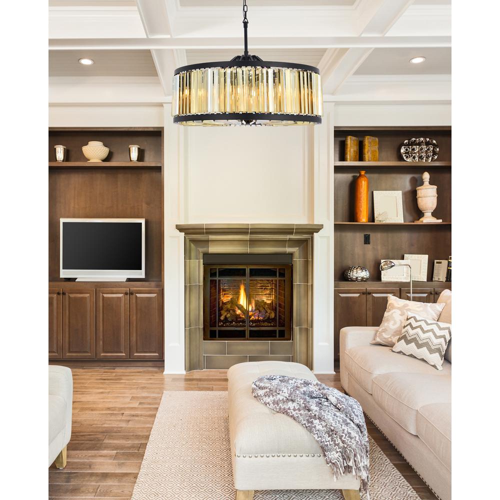 Chelsea 10 light Matte Black Chandelier Golden Teak (Smoky) Royal Cut Crystal. Picture 8