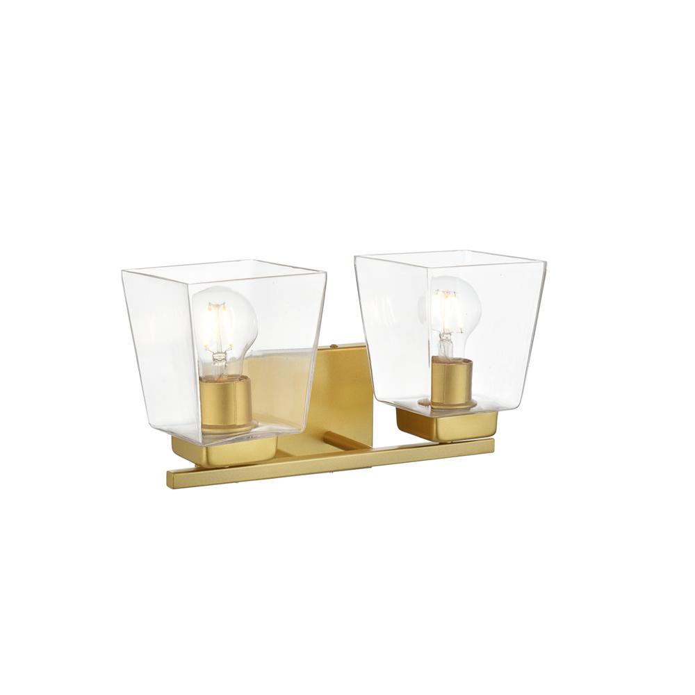 Merrick 2 light Brass and Clear Bath Sconce. Picture 3