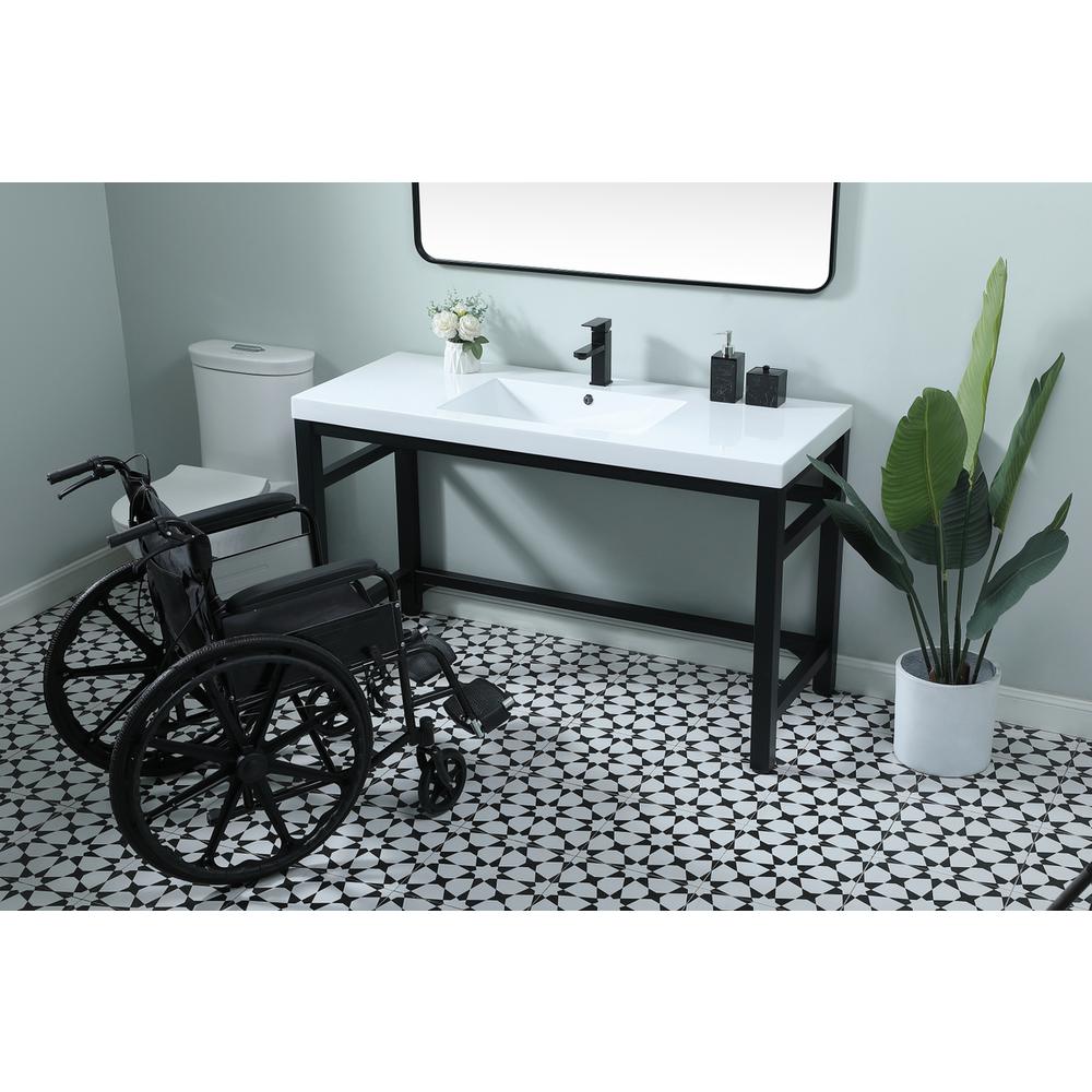 54 Inch ADA Compliant SIngle Bathroom Metal Vanity In Black. Picture 3