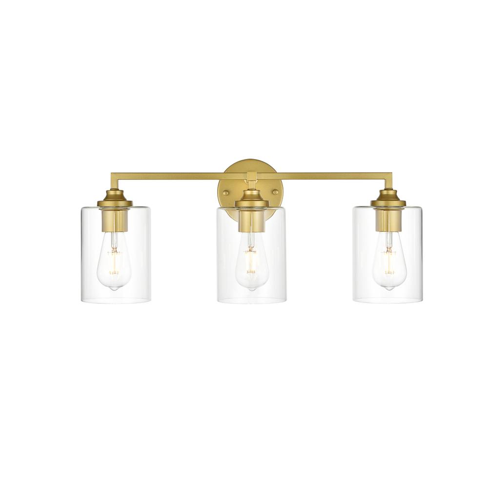 Mayson 3 light Brass and Clear Bath Sconce. Picture 1