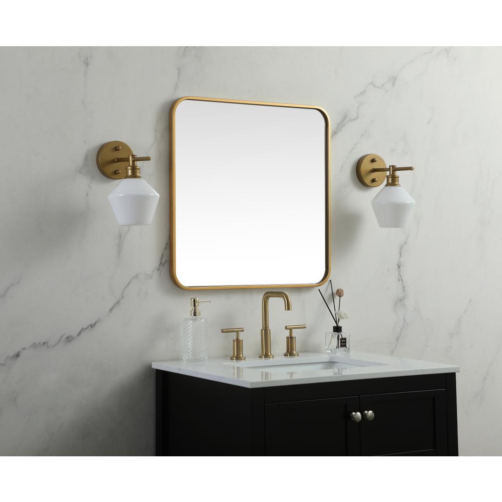 Soft corner metal square mirror 24x24 inch in Brass. Picture 2