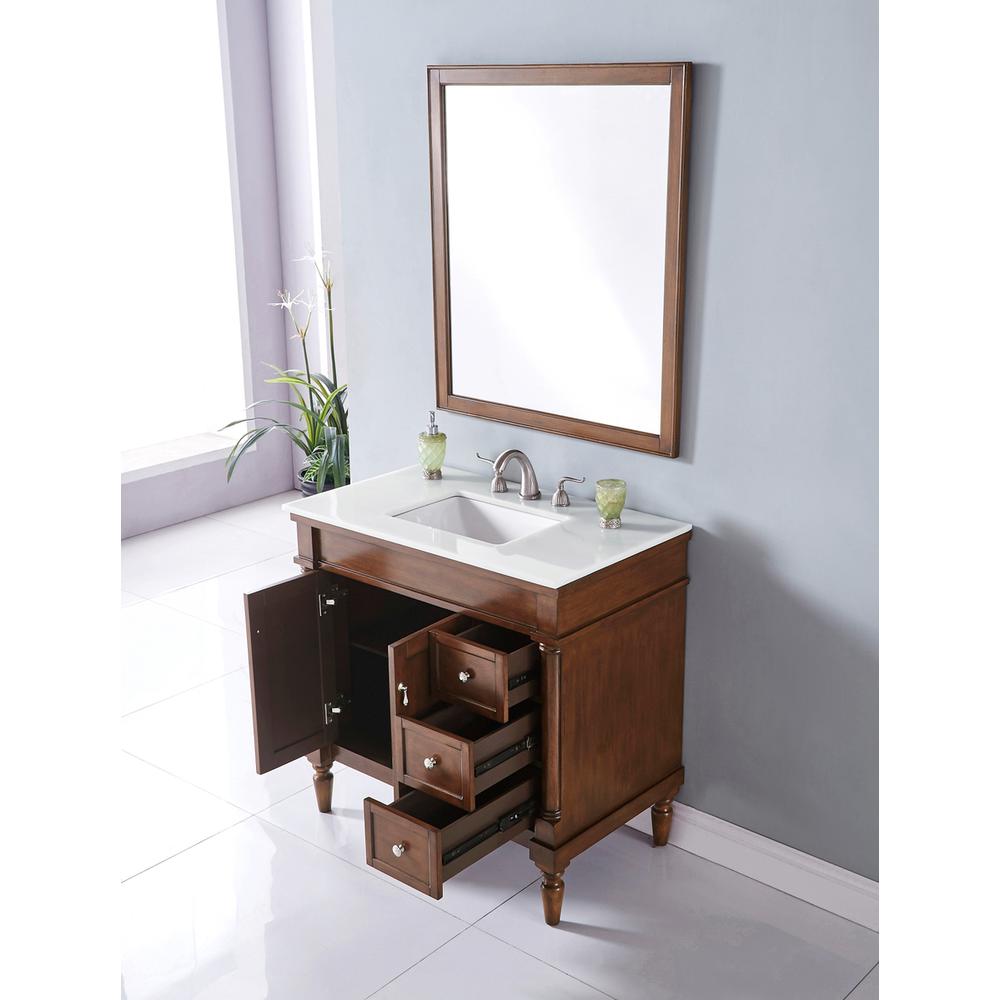 36 inch Single Bathroom vanity in Walnut with ivory white engineered marble. Picture 11