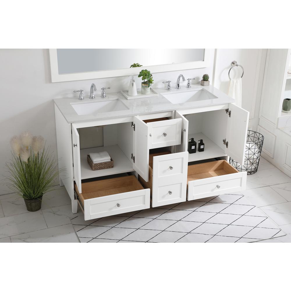 60 inch Double Bathroom Vanity in White. Picture 3