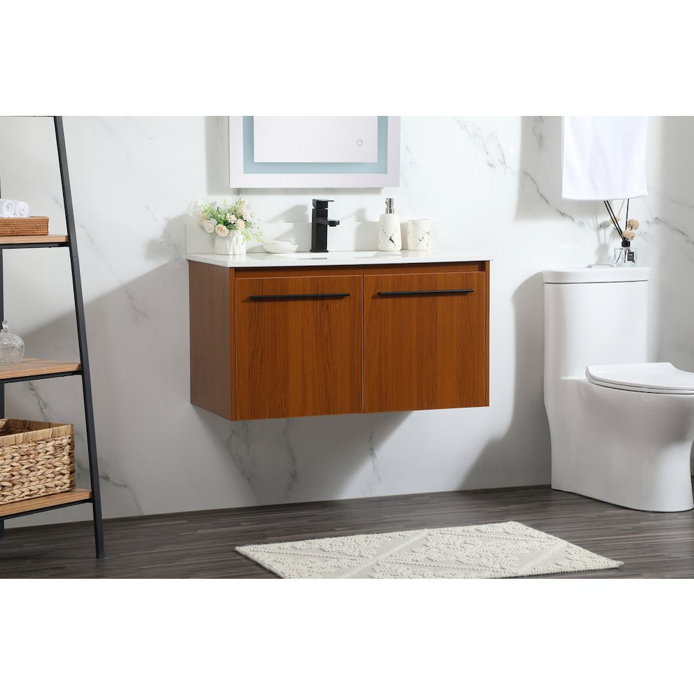 36 Inch Single Bathroom Vanity In Teak With Backsplash. Picture 3