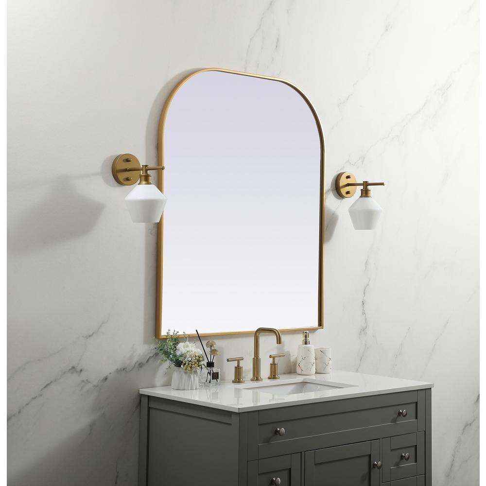 Metal Frame Arch Mirror 36x34 Inch in Brass. Picture 2