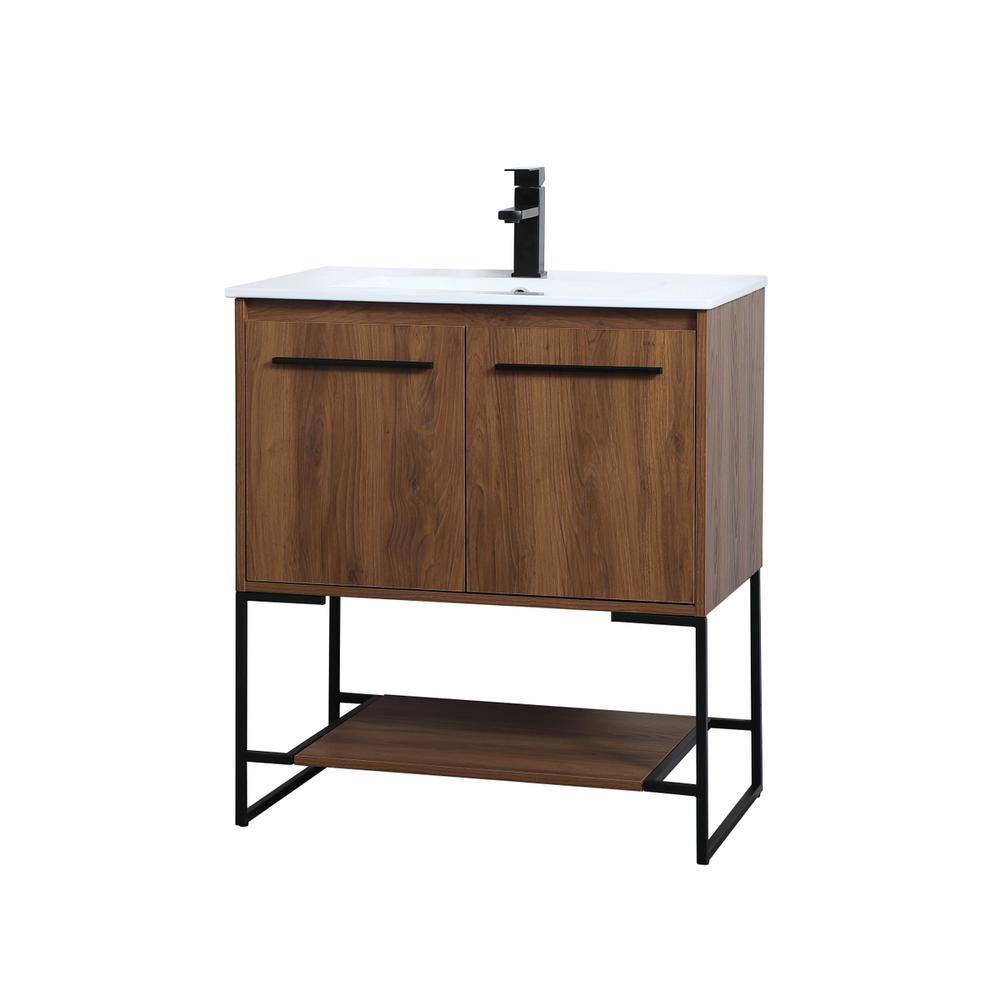 30 inch  Single Bathroom Vanity in Walnut Brown. Picture 7