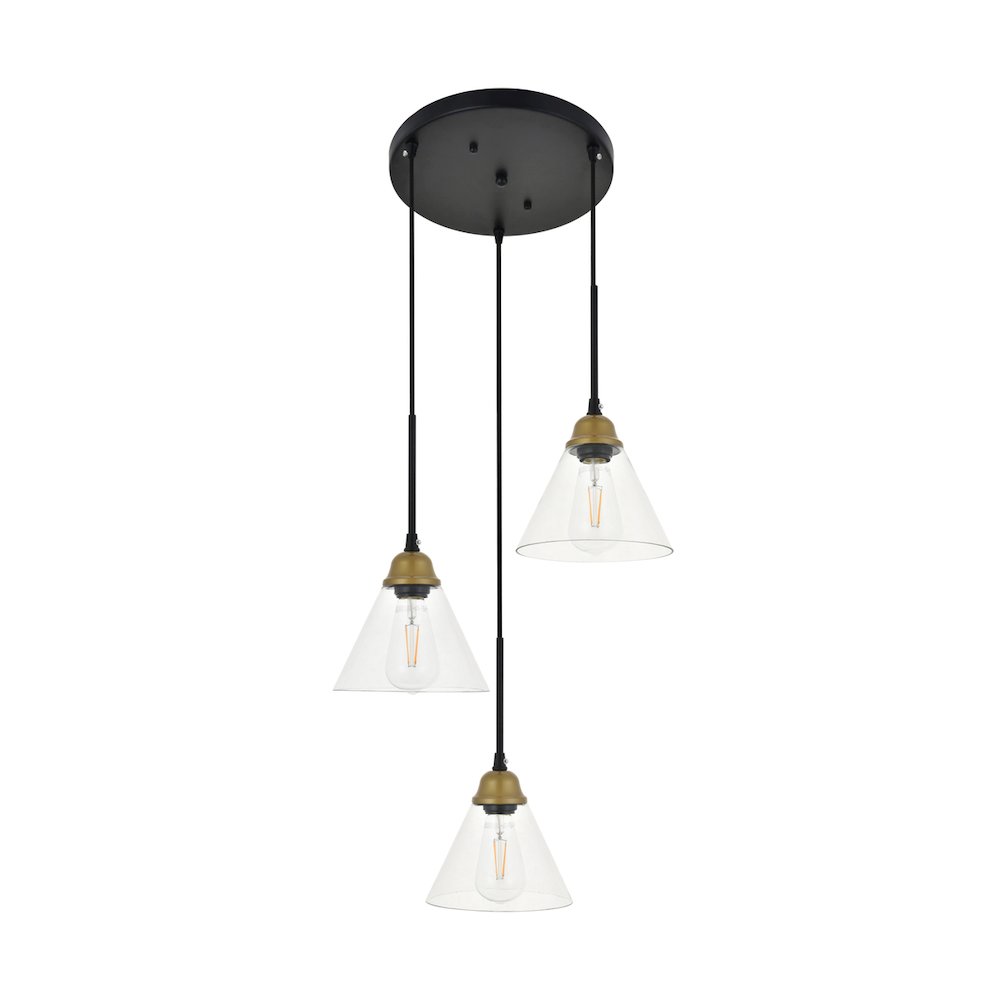 Histoire 3 Light Brass And Black Pendant. Picture 6