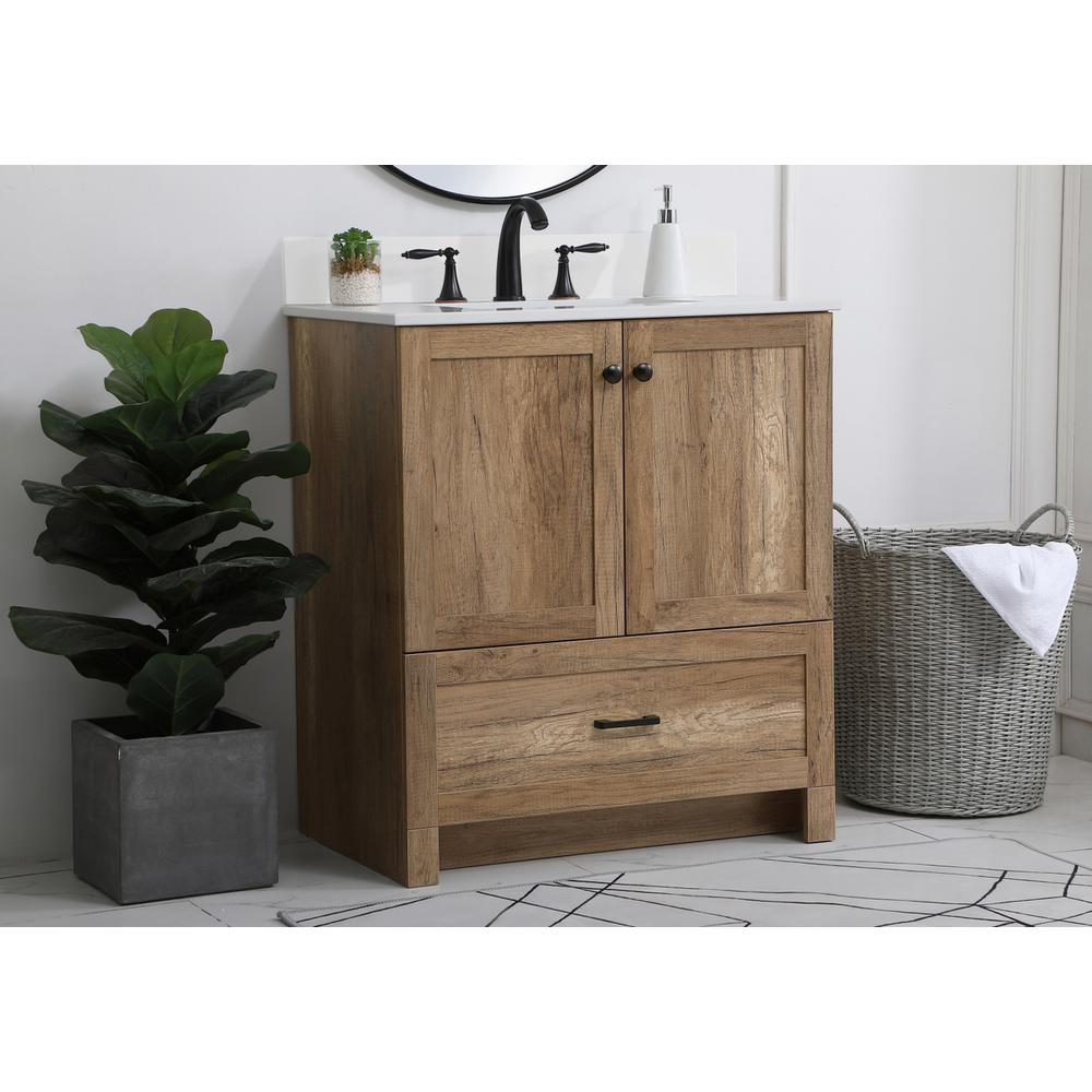30 inch Single Bathroom Vanity in Natural oak with Backsplash. Picture 2