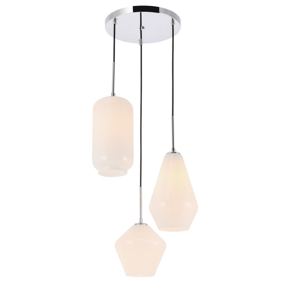 Gene 3 light Chrome and Frosted white glass pendant. Picture 5