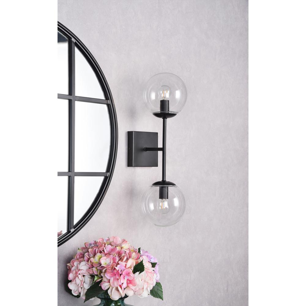 Neri 2 lights black and clear glass wall sconce. Picture 7