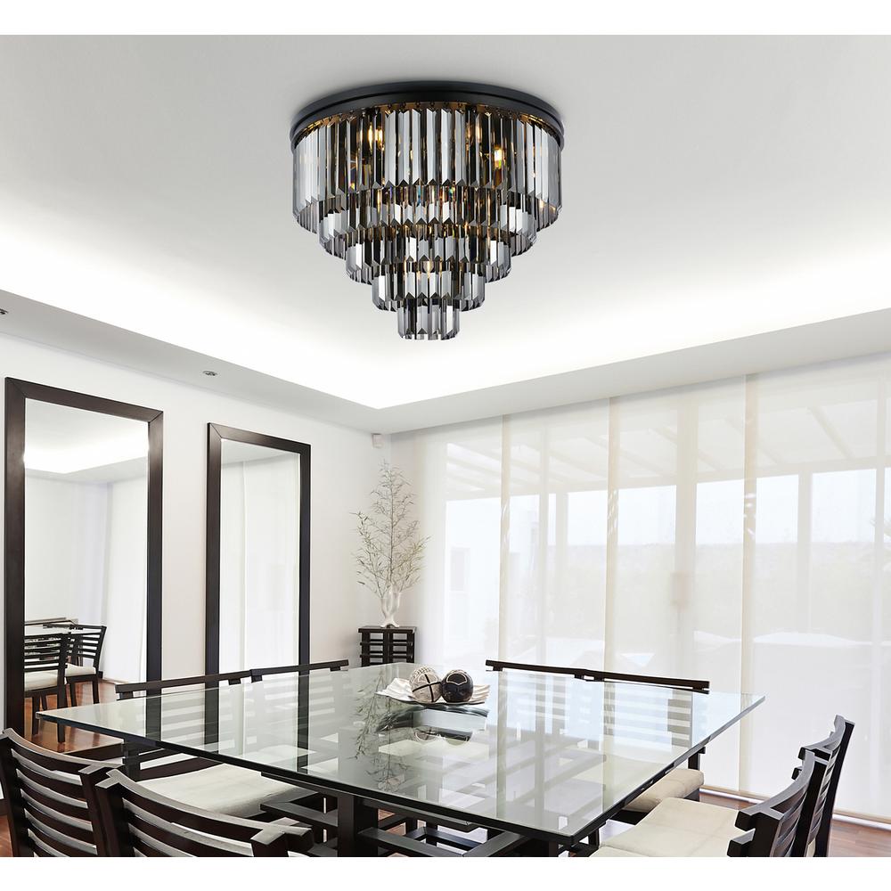 Sydney 17 light Matte Black Flush Mount Silver Shade (Grey) Royal Cut Crystal. Picture 8