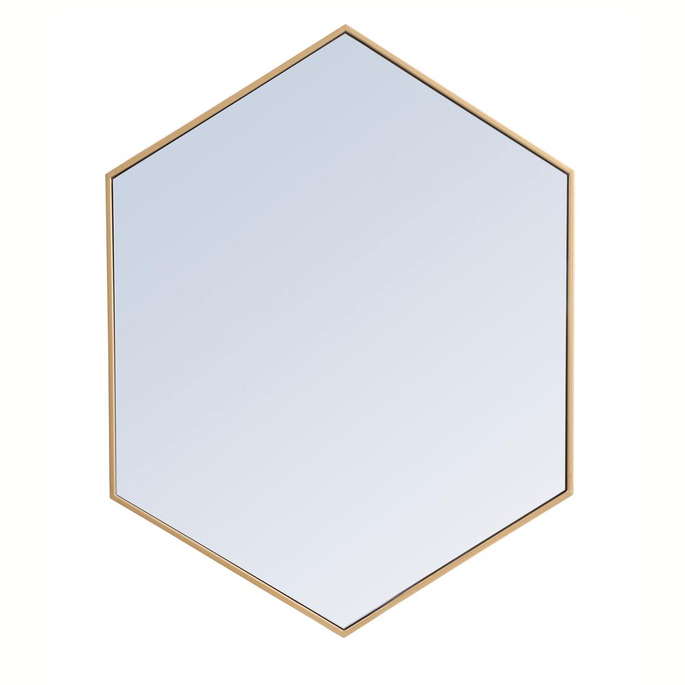 Metal frame hexagon mirror 30 inch in Brass. Picture 1