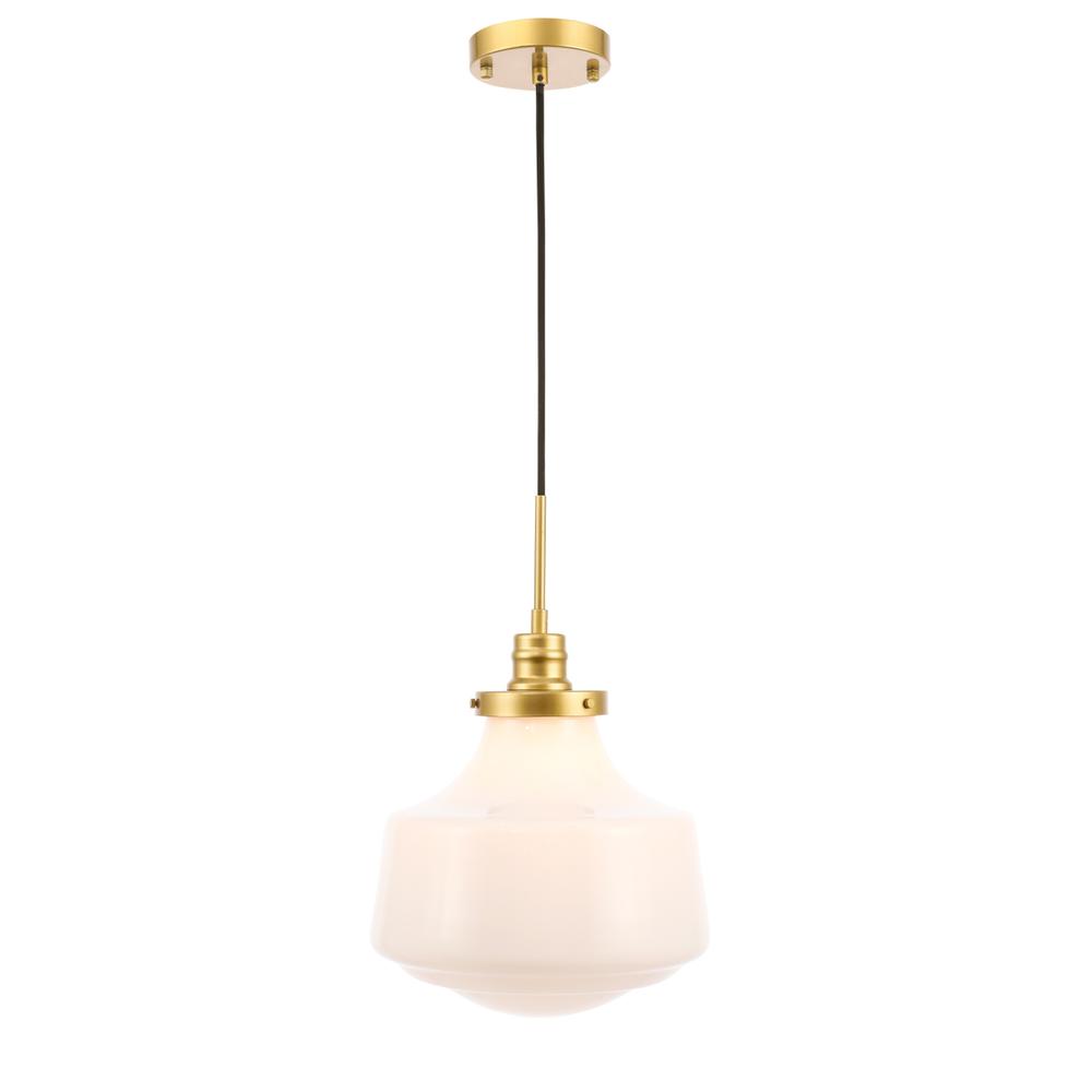 Lyle 1 light Brass and frosted white glass pendant. Picture 3