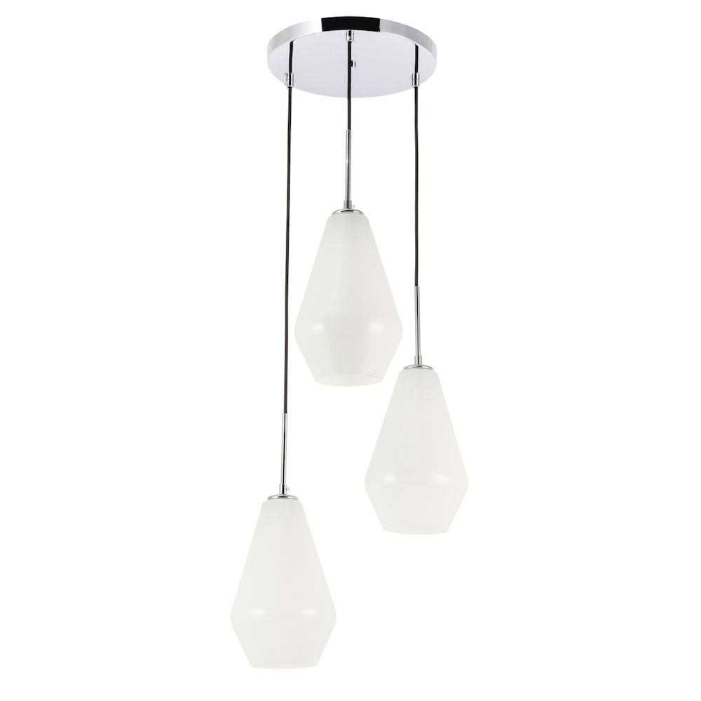 Gene 3 Light Chrome And Frosted White Glass Pendant. Picture 5