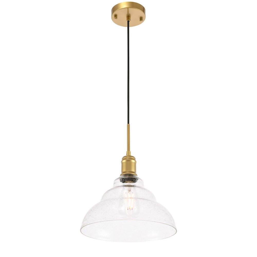 Gil 1 Light Brass And Clear Seeded Glass Pendant. Picture 4