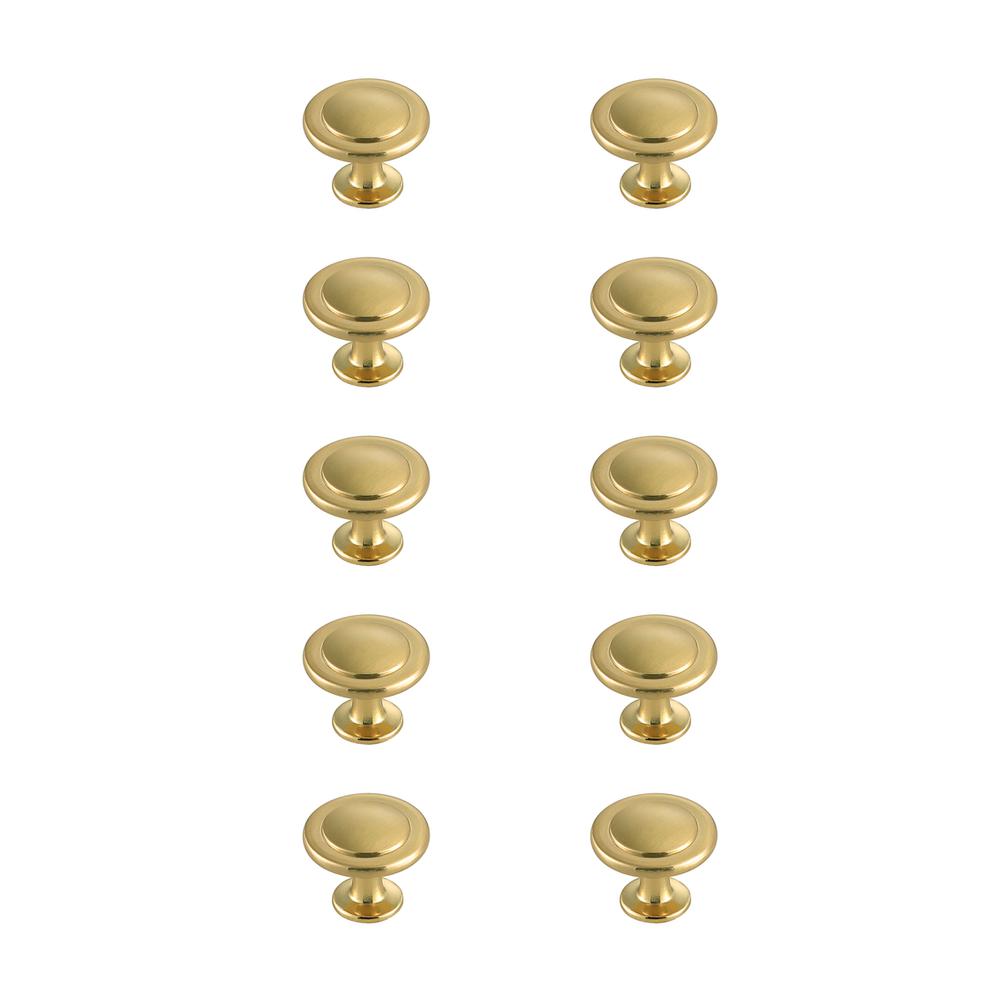 Logyn 1.3" Diameter Brushed Gold Mushroom Knob Multipack (Set of 10). Picture 1
