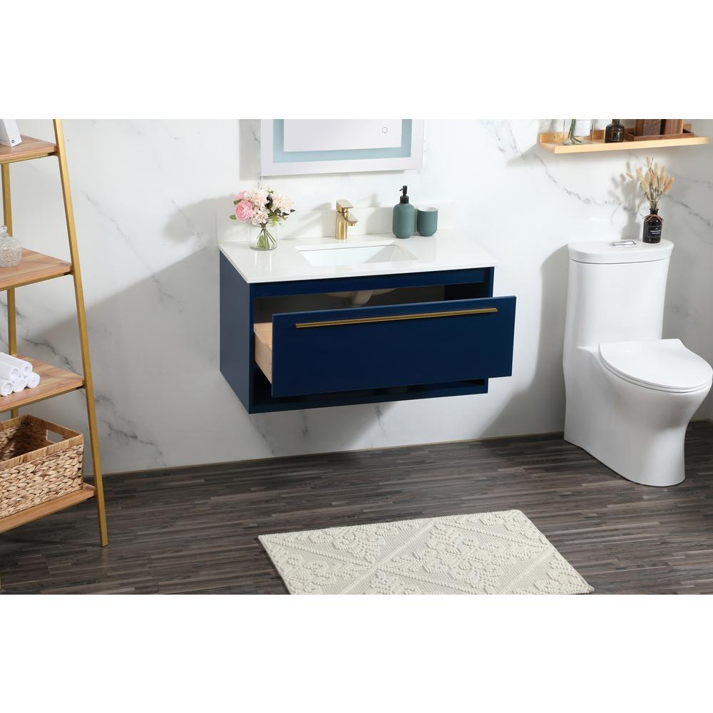 36 inch Single bathroom vanity in blue with backsplash. Picture 3