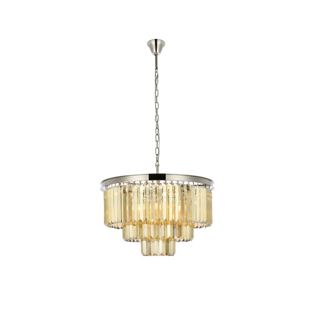 Sydney 9 light polished nickel Chandelier Golden Teak (Smoky) Royal Cut Crystal. Picture 1