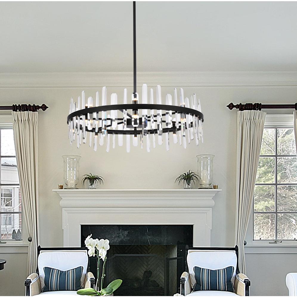 Serena 36 inch crystal round chandelier in black. Picture 8