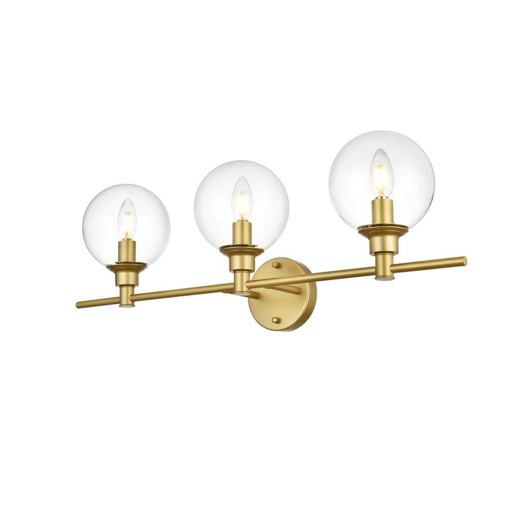 Jaelynn 3 light Brass and Clear Bath Sconce. Picture 2