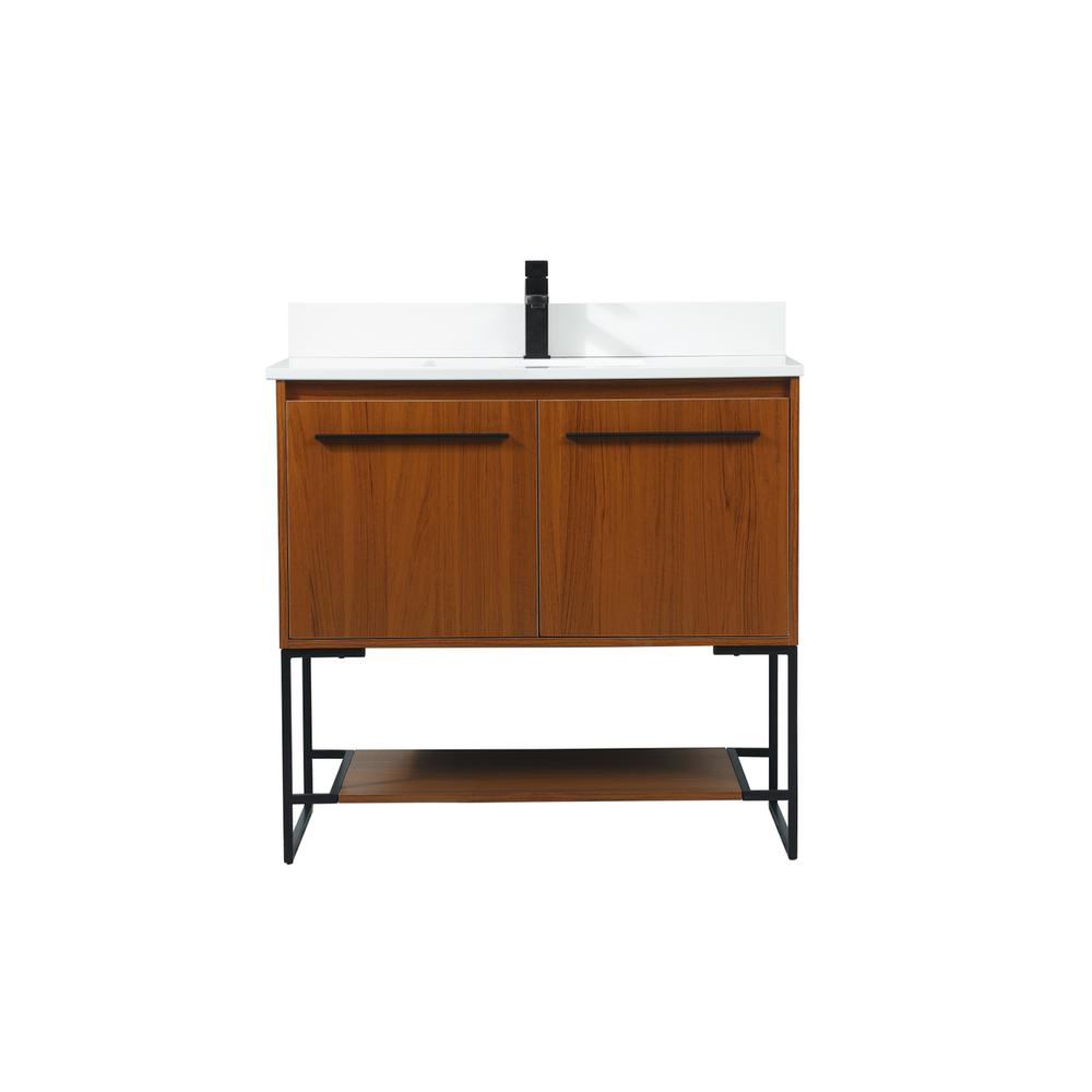 36 inch Single bathroom vanity in teak with backsplash. Picture 1