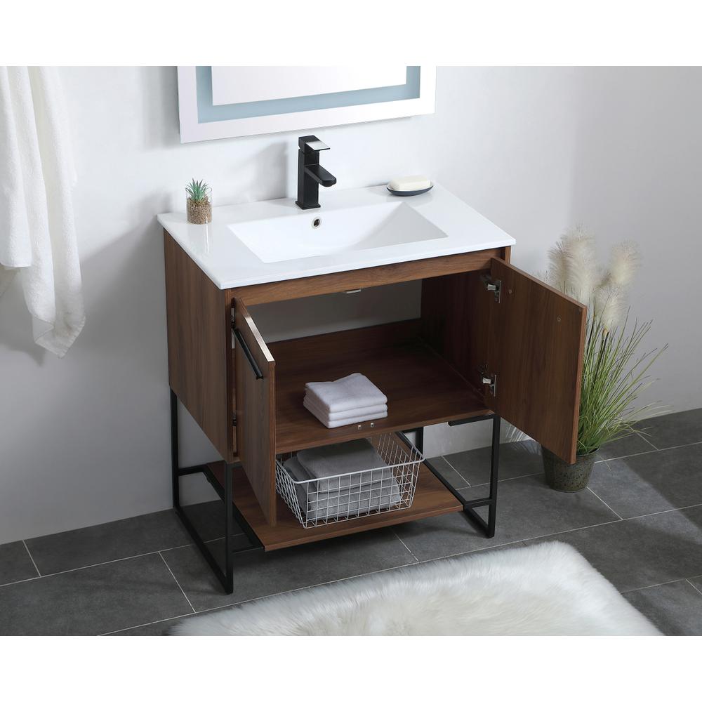 30 inch  Single Bathroom Vanity in Walnut Brown. Picture 3