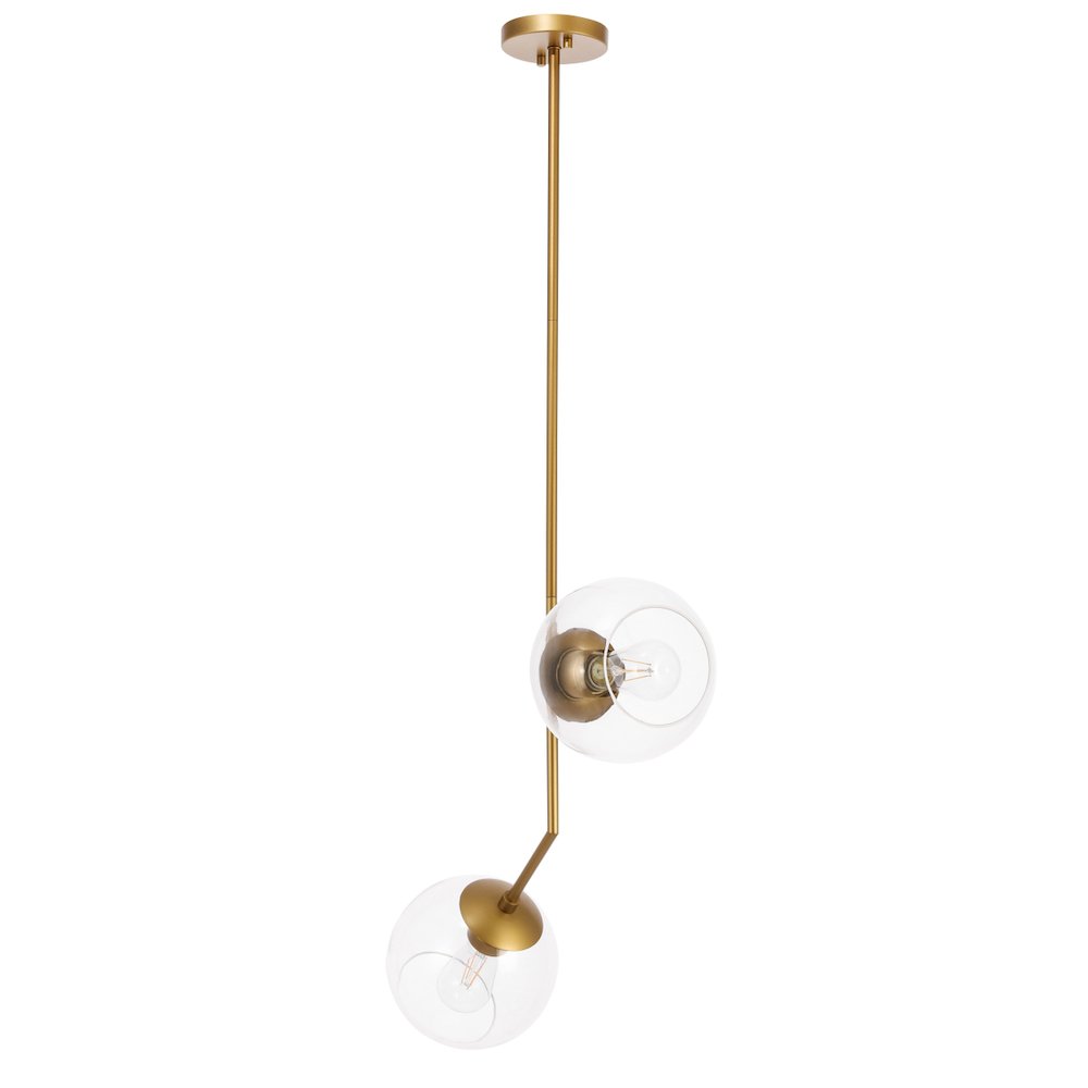 Ryland 2 Light Brass And Clear Glass Pendant. Picture 5