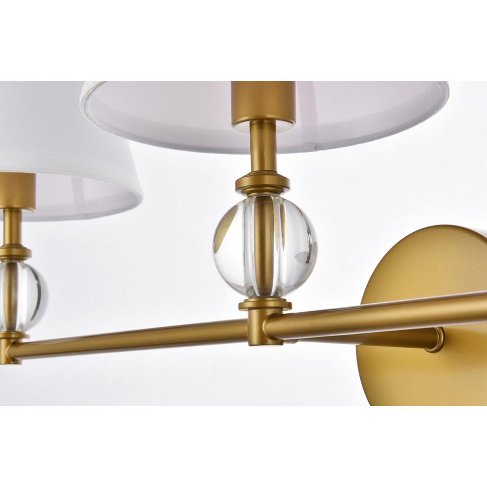 Bethany 3 lights bath sconce in brass with white fabric shade. Picture 3
